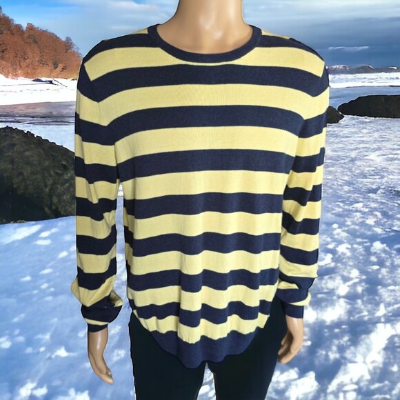 VTG TOMMY HILFIGER (LG) Mens Cotton/Linen Striped Crew Neck Sweater - Picture 1 of 7